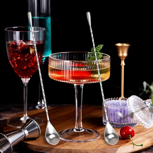 Image of 12 inch Cocktail Mixing Spoon Set, 2-Pack Spiral Stirrer for Bartenders | 304 Stainless Bar Spoon Set. Great for Tall Glasses. Spiral Shaft ensures quiet, smooth stirring for home & pro bars.