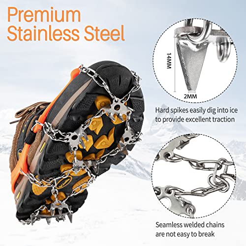 RUPUMPACK 23 Micro Spikes Crampons Ice Traction Snow Grips for Boots Shoes Men Women Kids, Stainless Steel Cleats, Anti Slip Safe Protect for Walking Fishing Jogging Running Hiking