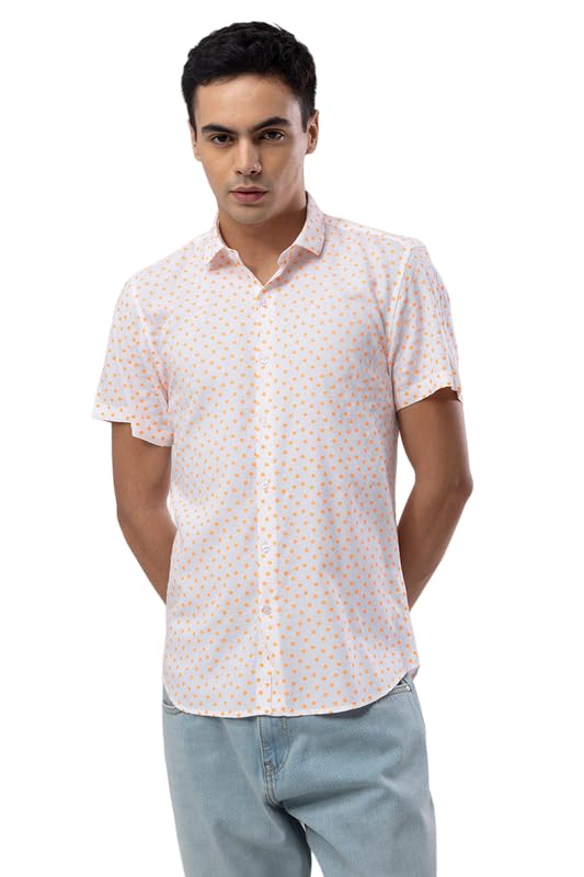Image of SNITCH Men Cotton Regular Fit Fluorescence Polka Shirt