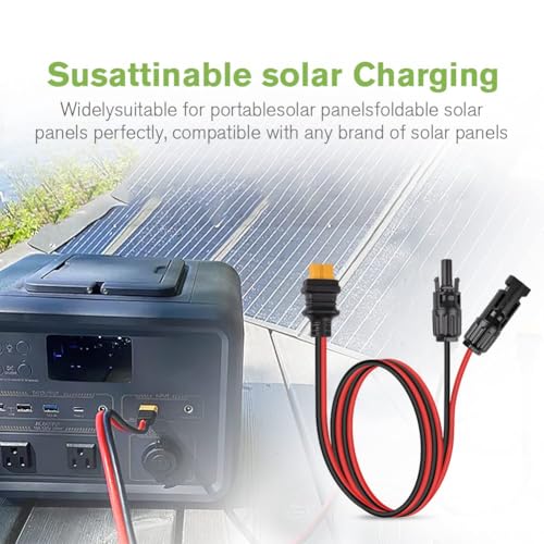 URAQT Solarladekabel Solarstecker auf XT60 Adapter, 12AWG Solarpanel Kabel Kit Solarstecker Wasserdicht Solarkabel Verlängerung XT60 Stecker für tragbares Kraftwerk und Solargenerator (60CM)