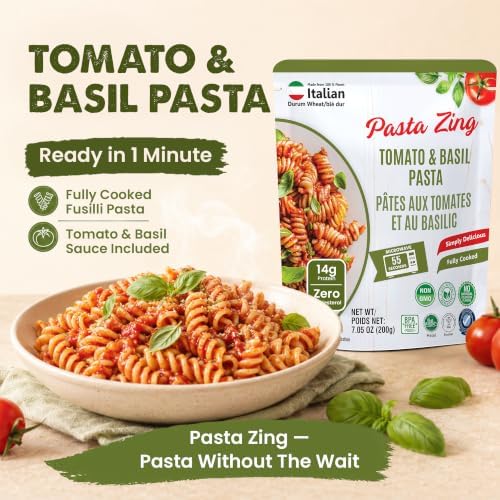 Pasta Zing Tomato & Basil Pasta, Pack of 7, 7.05 Ounce | Ready To Eat in 1 Minute | Made with 100% Italian Durum Wheat | Natural Ingredients | Classic & Flavorful | Easy Meal & Side Dish - 2