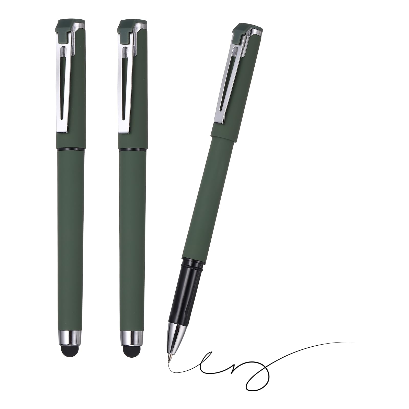 PATIKIL 0.5mm Gel Pens, 3Pcs Stylu-Pen 2-in-1 Black Ink Rollerball Pen Business Medium Point Smooth Writing Quick Dry for Touchscreen Office Supplies Note Meeting,Green