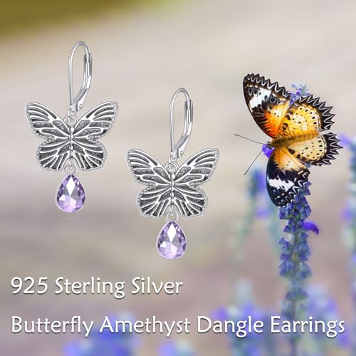 Boucles d'oreilles papillon en argent 925 et améthyste de prestige - 5