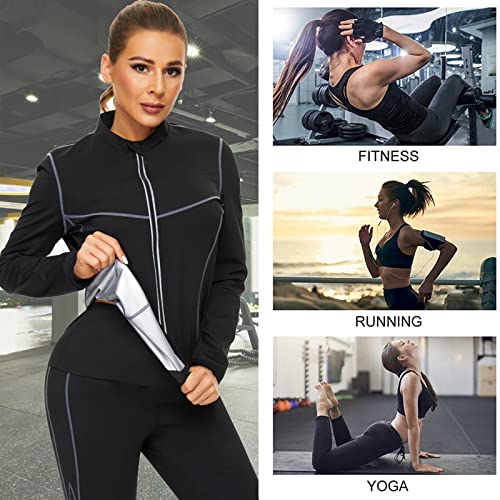 SEXYWG Terno de sauna para mulheres, jaqueta de treino, manga comprida, roupa de moletom emagrecedor