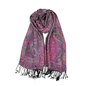 Achillea Soft Silky Reversible Paisley Pashmina Shawl Wrap Scarf w/Fringes