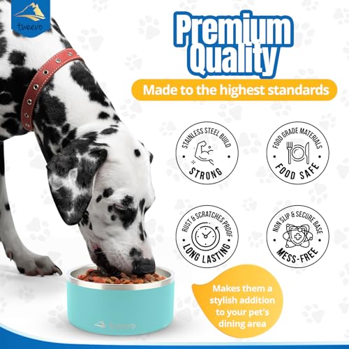 Tweevo Stainless Steel Large Dog Bowl with 2 Rubber Balls - 64oz/100oz Size & 7 Color Options Durable, Non-Slip, Insulated Dog Bowl, Insulated Dog Food Bowls for Medium, Large, and Extra Large Dogs