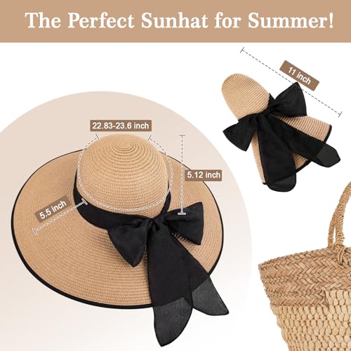 Image of Beach Sun Straw Hats for Women, Wide Brim UPF 50+ UV Sun Protection Summer Straw Hat Packable Foldable Roll up Cap