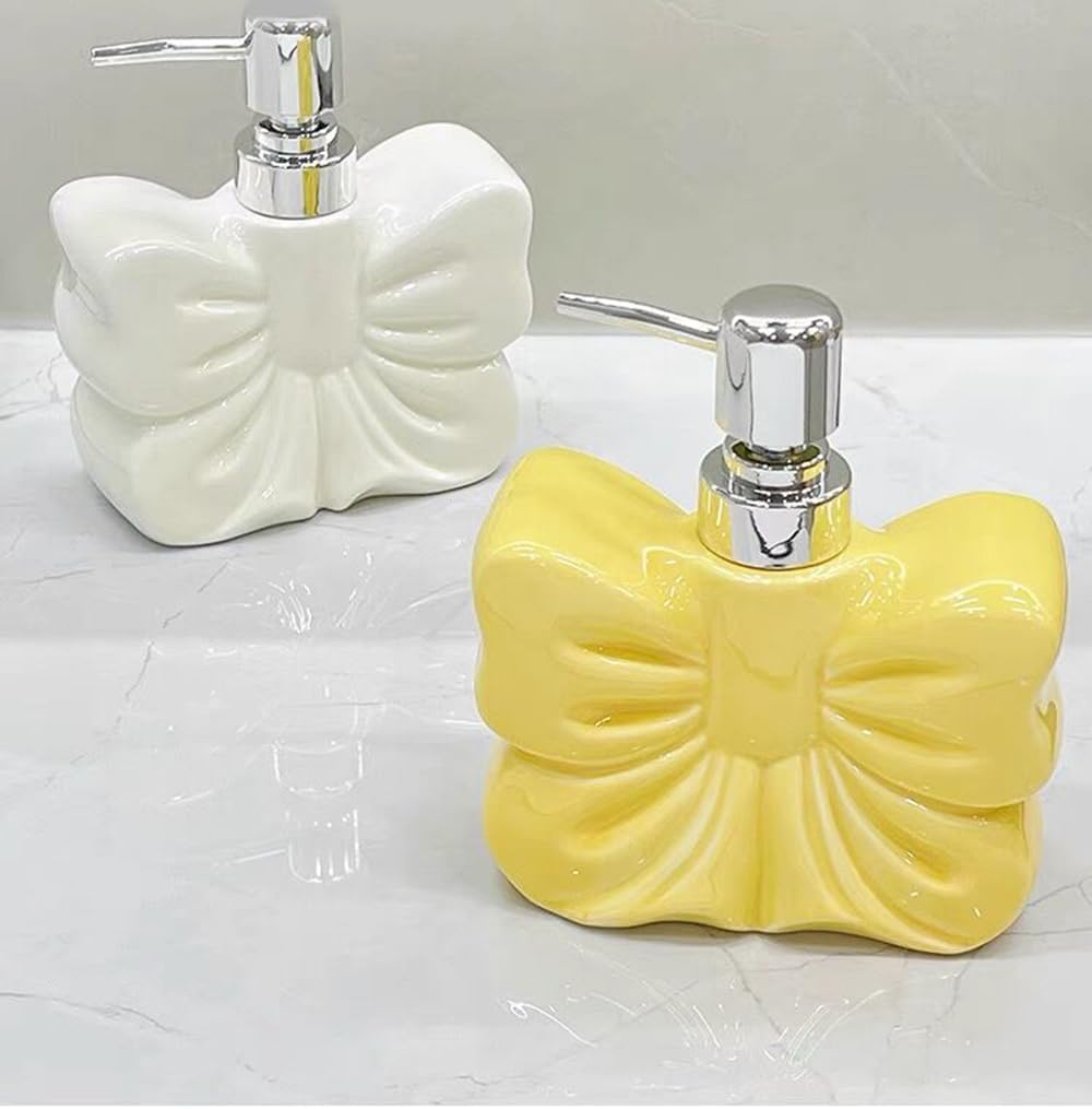 123Arts Lotion Dispenser Ceramic Soap Bottle, Bowknot Relief Lotion Bottle with Pump,360ML - Image 4