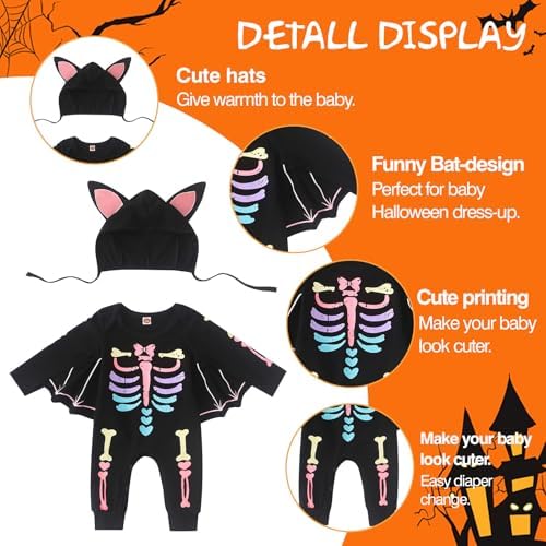 Déguisement Chauve-souris Bébé 0-18 Mois – Costume Halloween Avec Cape Et Chapeau – Coton Doux – Boutons-pression – Idéal Photo