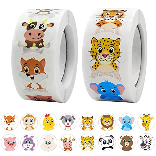 1000 pcs Pegatinas de Animales,2.5cm/1inch Redondas Papel Etiquetas,Stickers Infantiles,Pegatinas Infantiles,Stickers Redondas para Scrapbooking Decoración Cajas Bolsas Regalos Sobres
