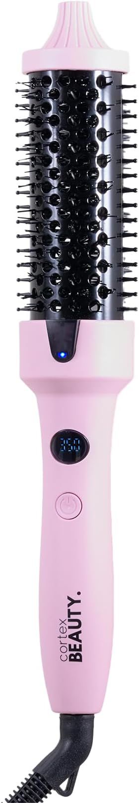 Cortex Beauty Infrared Thermal Brush for Blowout Look, Heated Round Volumizer | 1.5 Inch, Dual Voltage Negative Ion Brush with Infrared Heat for Smooth, Shiny, Frizz-Free Styling (Pink)