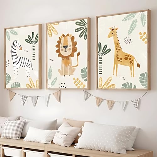 Quadro Para Decoração Modelo Safari Animais Infantil baby Kit com c/3 Unidades