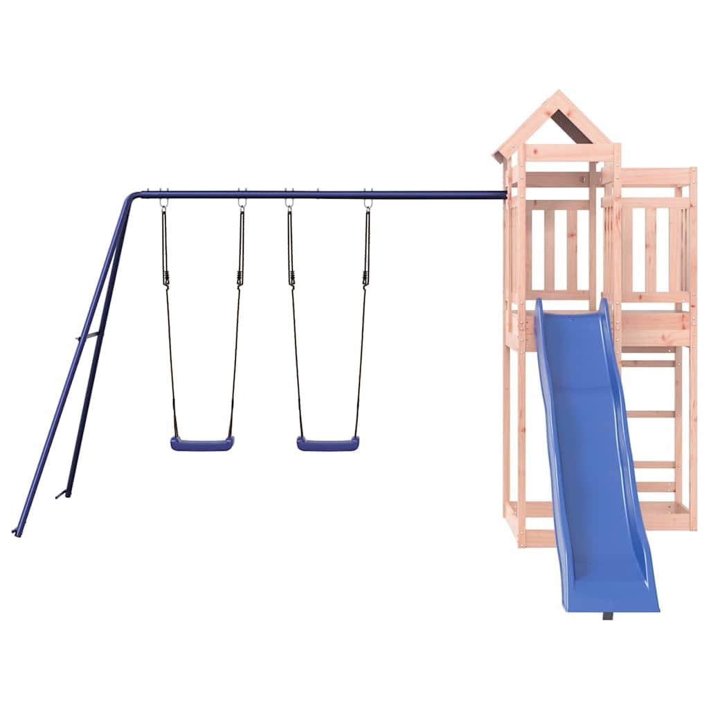 Torre da gioco in legno massiccio Douglasie con scivolo ondulato e doppia altalena, giocattolo da giardino per bambini dai 3 anni in su, struttura da arrampicata con sabbiera e altalena per
