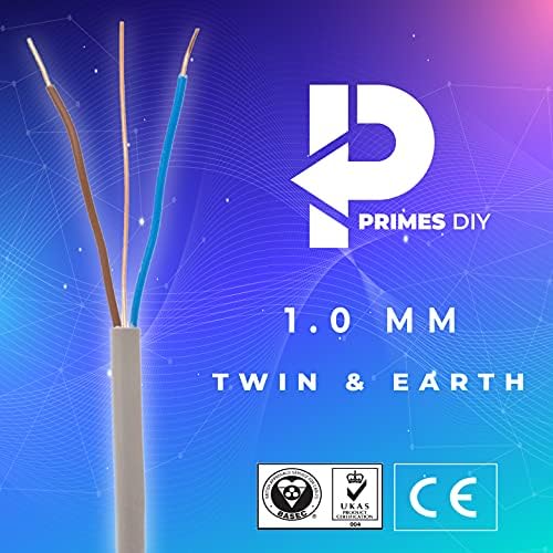 Primes DIY Electric Socket wire cable 1mm Twin and Earth Flat Grey PVC Lighting Electric Cable 6242Y electrical Wire BASEC Approved (3 meter)