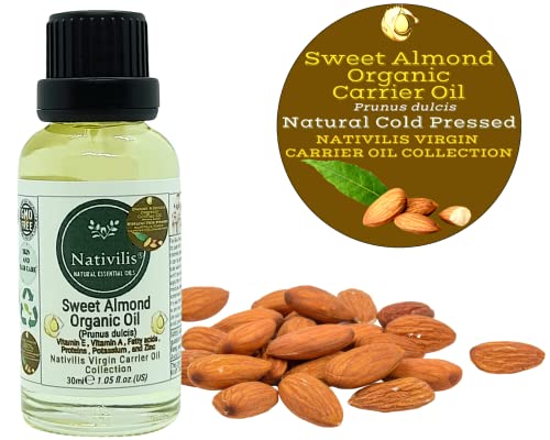 Nativilis Sweet Almond Organic Carrier Oil (Prunus dulcis) King of Nuts- Hair, Face & Skin Natural Cold Pressed - Image 3