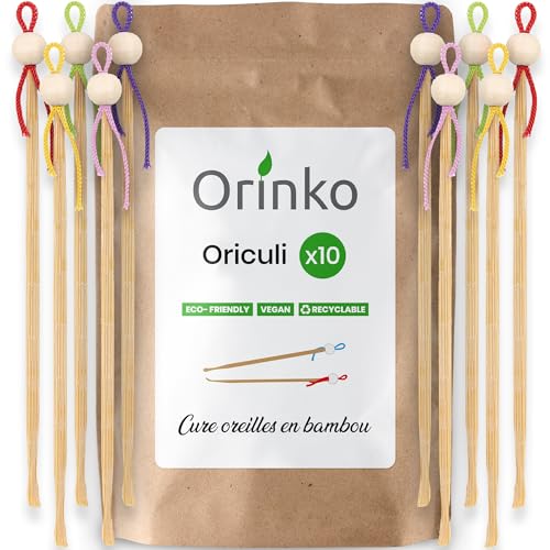 ORINKO - Bastoncillo de Oídos Japonés de Bambú 10x - Bastoncillo de Oídos Ecológico y Reutilizable para Sustituir los Bastoncillos de Algodón - Cero Residuos [Satisfacción o Reembolso de por Vida]
