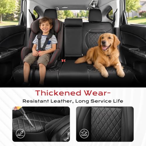 Image of Coverado Upgraded Leather Car Seat Covers Full Set,Custom Fit for Honda CRV EX,EX-L,LX,SE,Touring 2015 2016,Waterproof Wear-Resistant Seat Protectors,Black