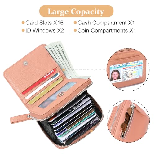 Image of Genuine Wallet Women RFID Blocking Card Holder, Small Leather Womens Wallet with Zipper ID Window Coin Pocket