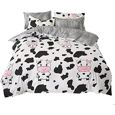 Kinder Mädchen Karikatur Bettbezug 200x200 Kuh Drucken Karikatur Kinder Bettwäsche Set Streifen Dekor Modern Sanft Reversible Tröster Cover Set Cover