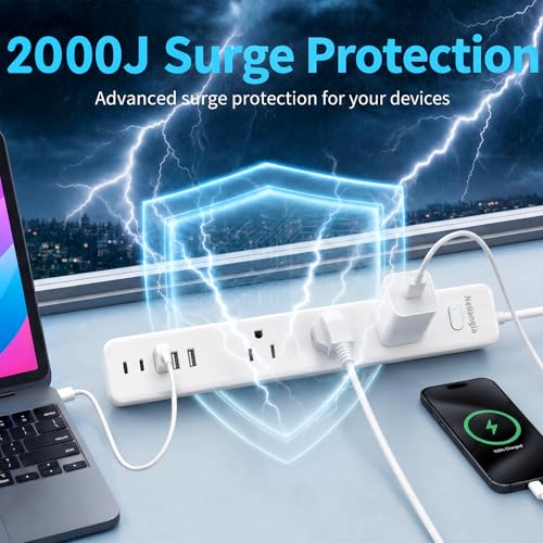Surge Protector Power Strip with 9 Outlets and 5 USB Ports (2 USB C), Extension Cord with Multiple Outlets, Flat Plug Power Strip 10 Ft Long for Home Office Desktop (White, 6FT) — view 5