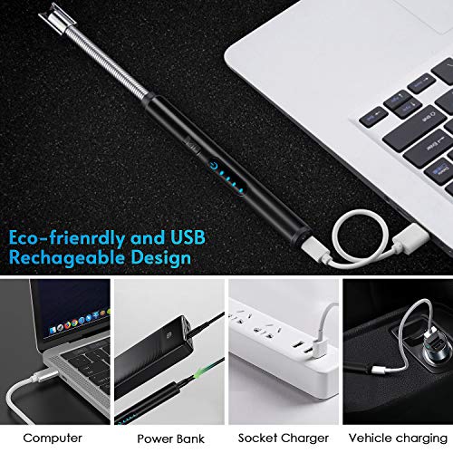 Candle Lighter, Plasma Electric Arc Lighters With 360¡Ã Flexible Long Neck And Led Battery Display, Usb Rechargeable Windproof Flameless For Camping Kitchen Grill Candle (Black) #TOP3