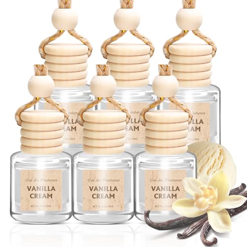 AROIC Hanging Car Air Freshener, 6 Pack Vanilla Cream Long Lasting & Refillable Air Freshener, Natural Plant Essential Oil Fragrance Aromatherapy Diffuser, Car Accessories Interior Set for Women & Men