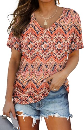 Image of WIHOLL Womens Summer T-Shirts Short Sleeve V Neck Dolman Tops with Side Shirring Loose Fit Shirts Spring Fashion