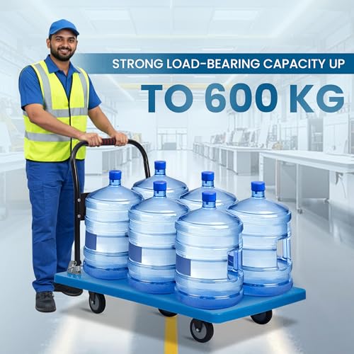 Image of Robustt 600 Kg Heavy-Duty Foldable Platform Trolley (Blue) | Plastic Hand Truck with 360 Rotating Wheels & Cushioned Grip | Material Handling Cart for Home, Office, Warehouse & Industrial Use