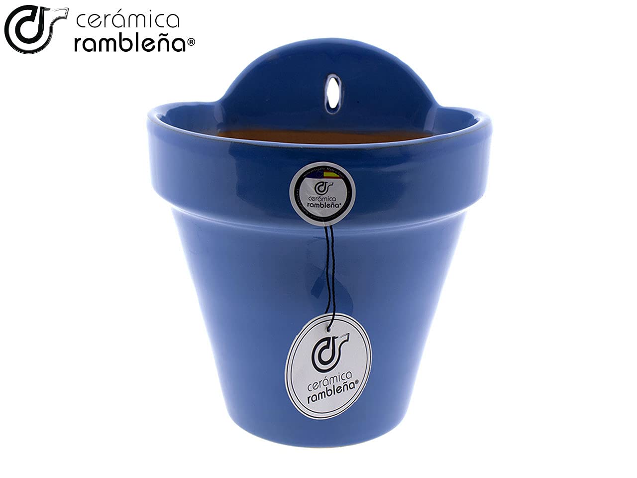 CERÁMICA RAMBLEÑA | Vaso da Fiori per Parete | Vaso Ceramica | Vaso Esterni con Foro per Appendere e Drenaggio | Vaso Azzurro - Modello D92 | Fatto in Spagna 18x16x21.5 cm