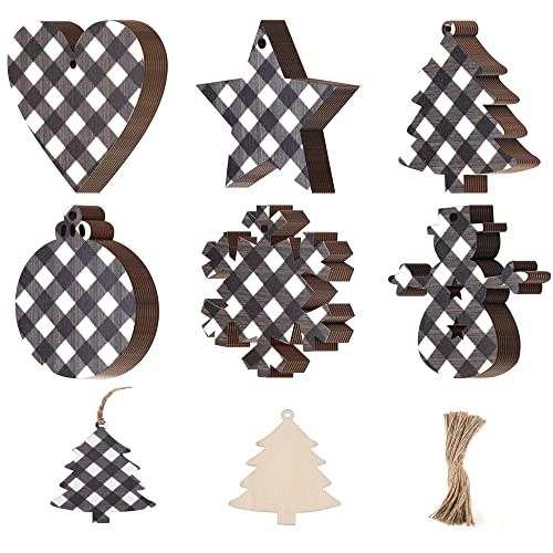 60 Stück Buffalo Plaid Weihnachten Holzornamente schwarz weiß kariert Holzscheiben einseitig Musterdruck Cover