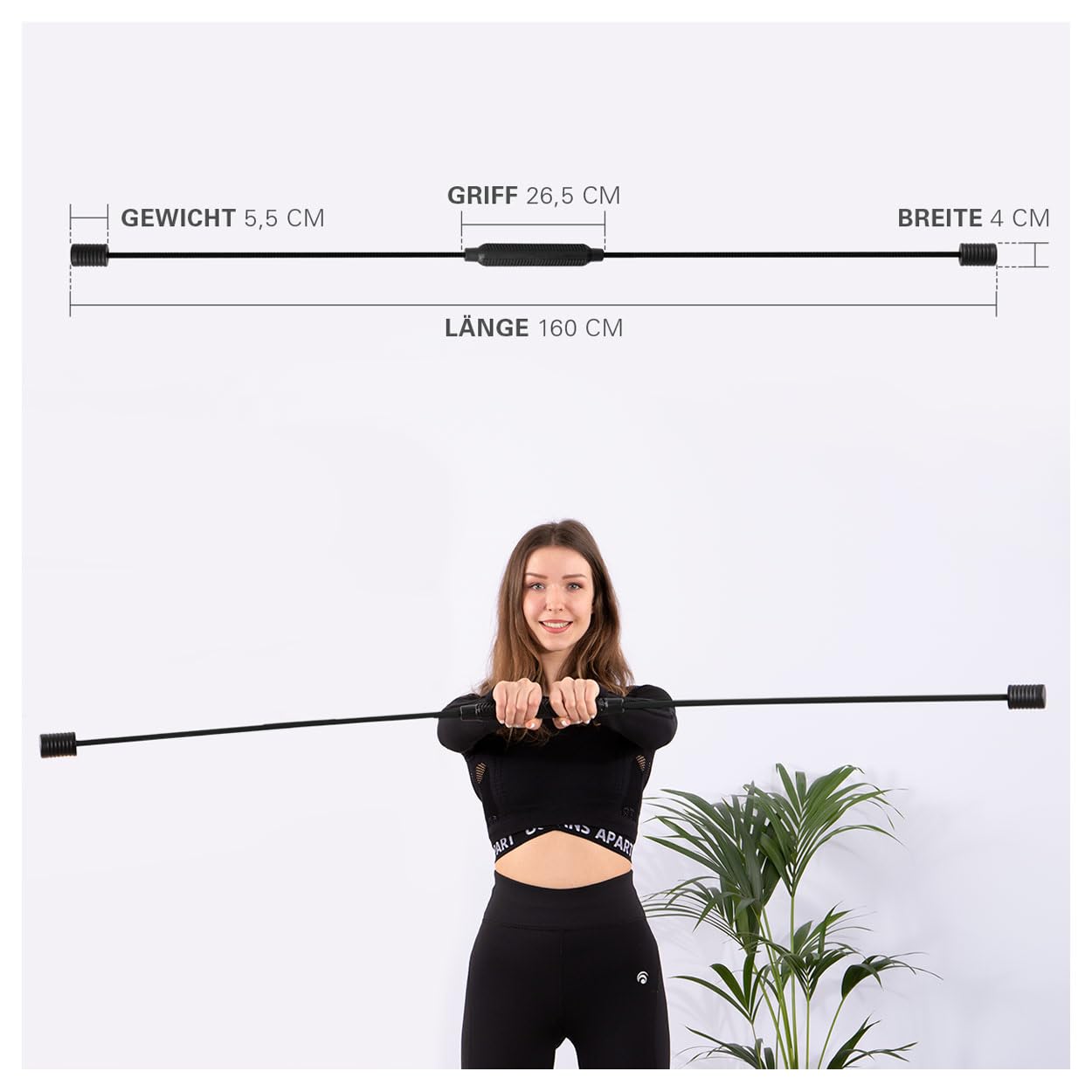 Sport-Tec Schwingstab für Tiefenmuskulatur, Schwungstab für Vibrationstraining flexibel inkl. Übungsposter, 160 cm