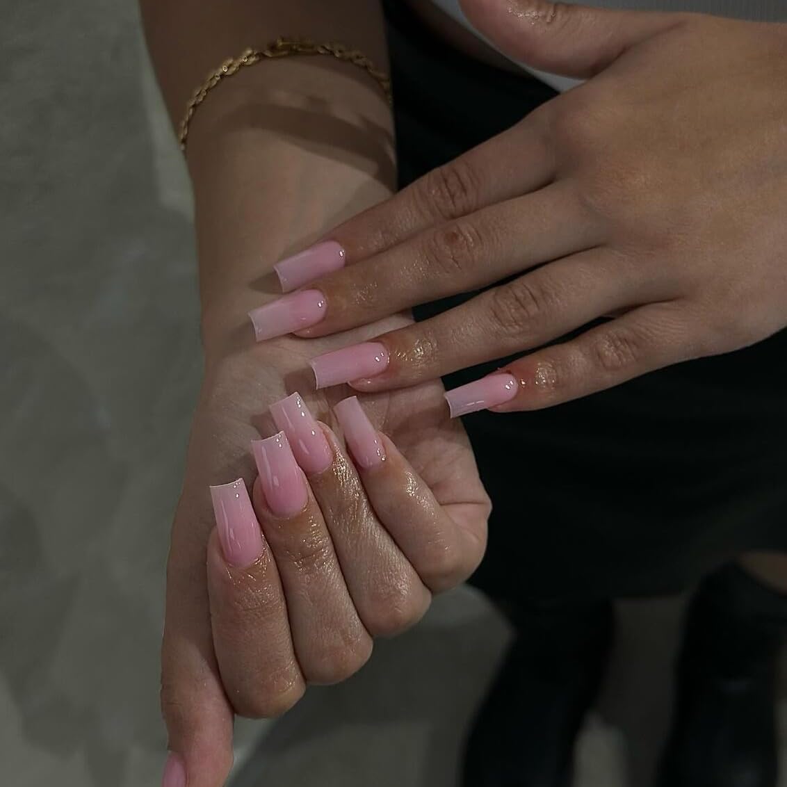 KQueenest Baby Pink Press on Nails Long Square, Light Pink False Nails Long Medium Coffin - Image 3