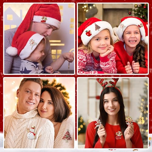 Image of 6 Pieces Merry Christmas Pins Brooch, Rhinestone Crystal Christmas Pin Enamel Christmas Bells Snowmen Socks Elk Brooch Christmas Decoration Ladies Holiday Gift Jewelry Party