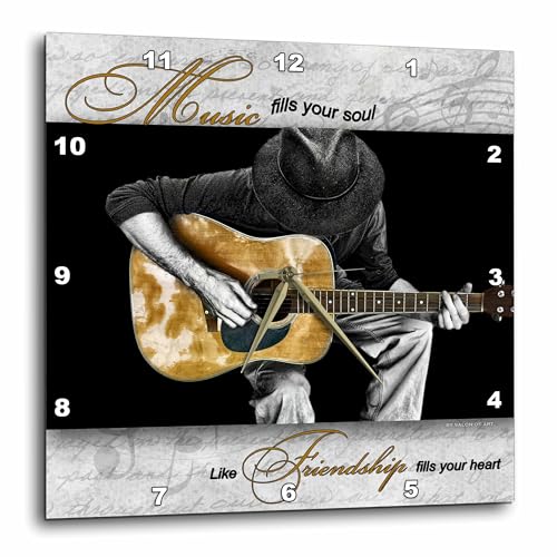 3dRose DPP_40705_1 Music Fills Your Soul Guitar Musician Wall Clock, 10 by 10-Inch