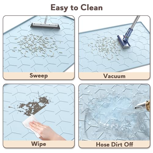 Image of Garoopion Silicone Cat Litter Mat 34x22 inch, Easy to Clean, Blue