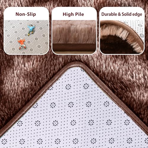 5x8 Brown Rugs for Living Room Fluffy Fur Bedroom Area Rug,Rustic Plush Non-Slip Dark Carpet for Book Room Office,Coffee Stain Resistant