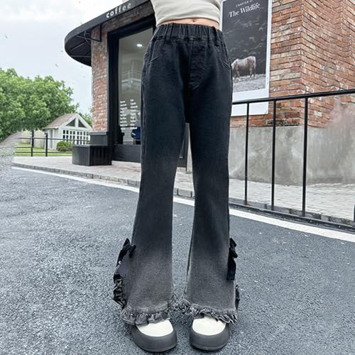Girls Flare Jeans Fashion Aesthetic Bow Bell Bottom Pants Elastic Waist Skinny Denim Pants with Pockets2