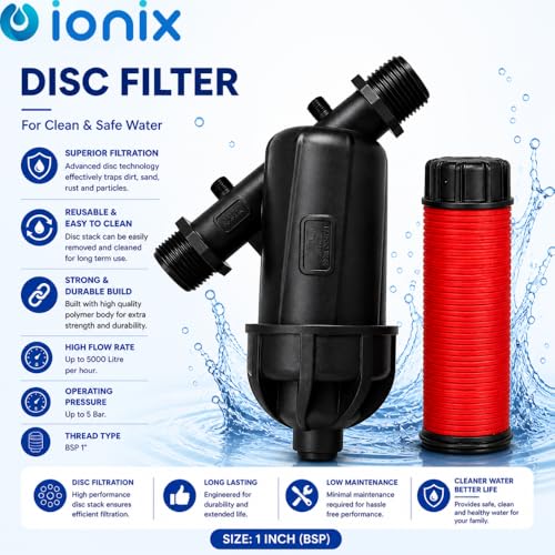 Image of IONIX 1 Inch Y Type Disc Filter for Water Tank | High Efficiency Disc Filtration | BSP Thread Inline Sediment Filter | Dirt, Sand Protection for Home, Irrigation & Pipeline