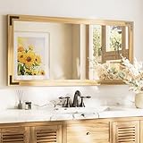 TETOTE Espejo rústico de madera de 48 x 24 pulgadas para lavabo de baño,