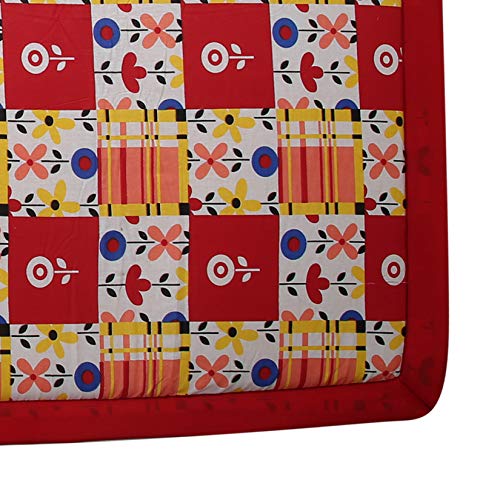 Image of Foldable Mat 6.5 X 6 Feet Korai River Grass chatai Red Cotton Fabric with 20MM Soft Foam Comfort Cushion
