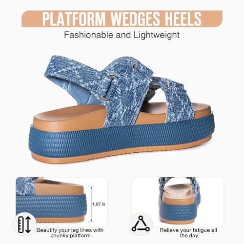 Image of FITORY Women Platform Sandals Comfortable Open Toe Beach Shoes with Adjustable Buckle Straps for Summer Size 6-11