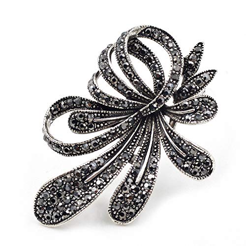 Jana Winkle Rhinestone Black Flower Brooches Women Vintage Antique Silver Brooch Pin Elegant Exquisite Broches (Black) #TOP1