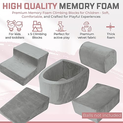 ZYSMALAT Foam Climbing Blocks for Toddlers 1-3 - Baby Climb and Crawl Activity Playset - Indoor Activity Play Structure for Toddlers - Foam Soft Play Set for Babies - Balls NOT Included - Gray
