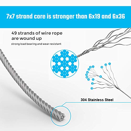 image for REKOBON Wire Rope, 1/16 Wire Rope, Stainless Steel 304 Wire Cable, 328