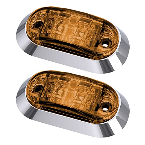 Dream Lighting 2 Pack 12V DC Amber Color LED Oblong Side Marker Clearance Lights Indicators Camper Trailer Motorcycle RV Marine Lamp Surface Mount
