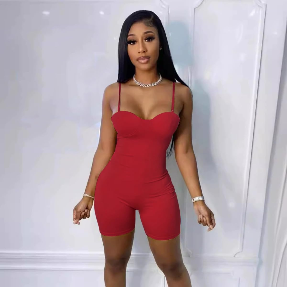 Bodycon One Piece Jumpsuit Shorts for Women Sexy Sleeveless Spaghetti Strap Shorts Romper Club Outfits - Image 6