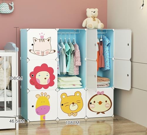 Image of Plastic Wardrobe for Kids Clothes - 9 Door Foldable Cupboard for Bedroom, Baby Clothes Storage Almirah with Doors, Collapsible Wardrobe Kids for Home (T5 Blue)