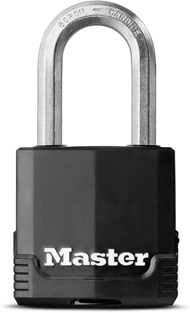 Master Lock Heavy Duty Padlock [Key] [Covered Laminated Steel] [Weatherproof and Rustproof] [Medium Shackle] M115EURDLF - Best Used for Storage Units, Sheds, Garages, Fences