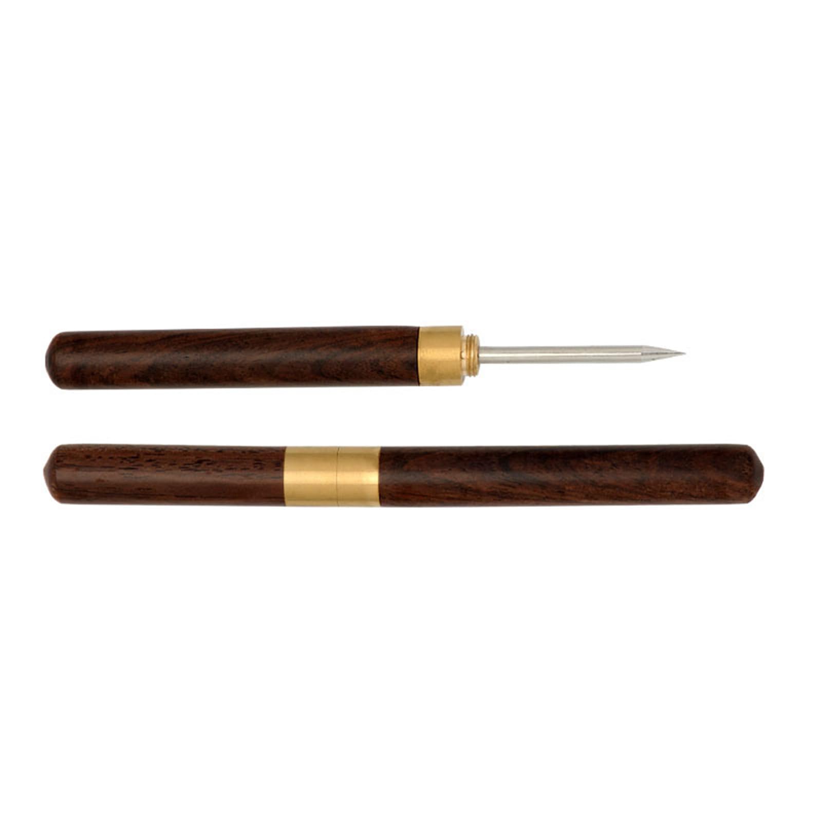 Msioytog Punching Awl Tool with Wood Handle Protective Lid Leather Punching Tool for Leather Sewing Crafting Project Metal and Wood