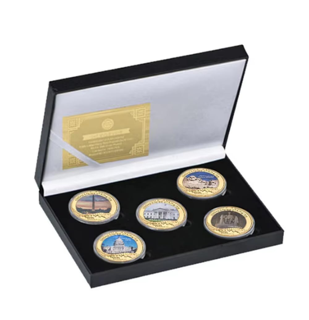 Monedas Conmemorativas Monumentos Turísticos Americanos Arquitectura Moneda De Desafío Moneda Coleccionable Chapada En Oro Moneda Conmemorativa Regalo De Recuerdo 5 Piezas/Juego